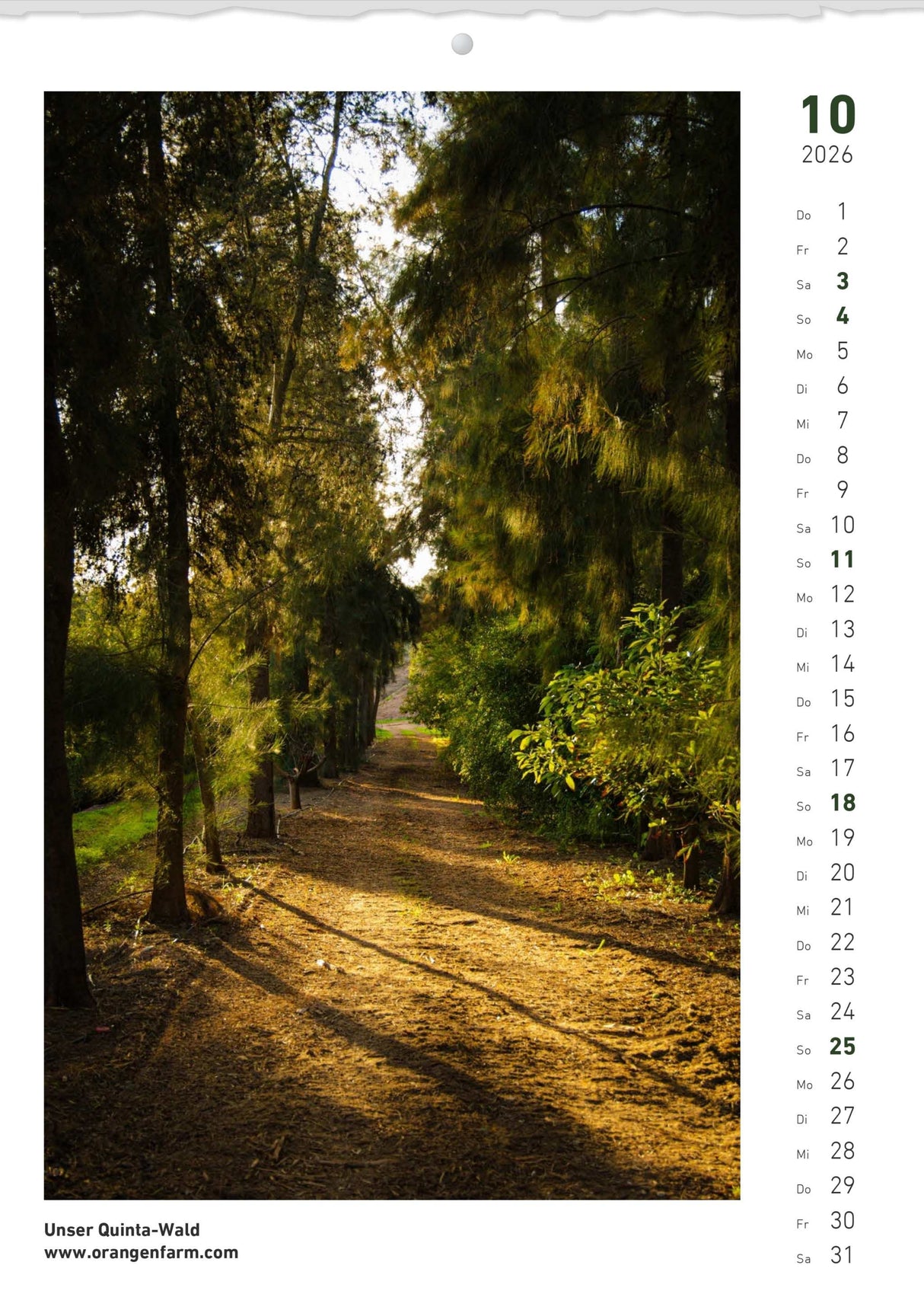 Quinta Montaskalender 2026 Oktober