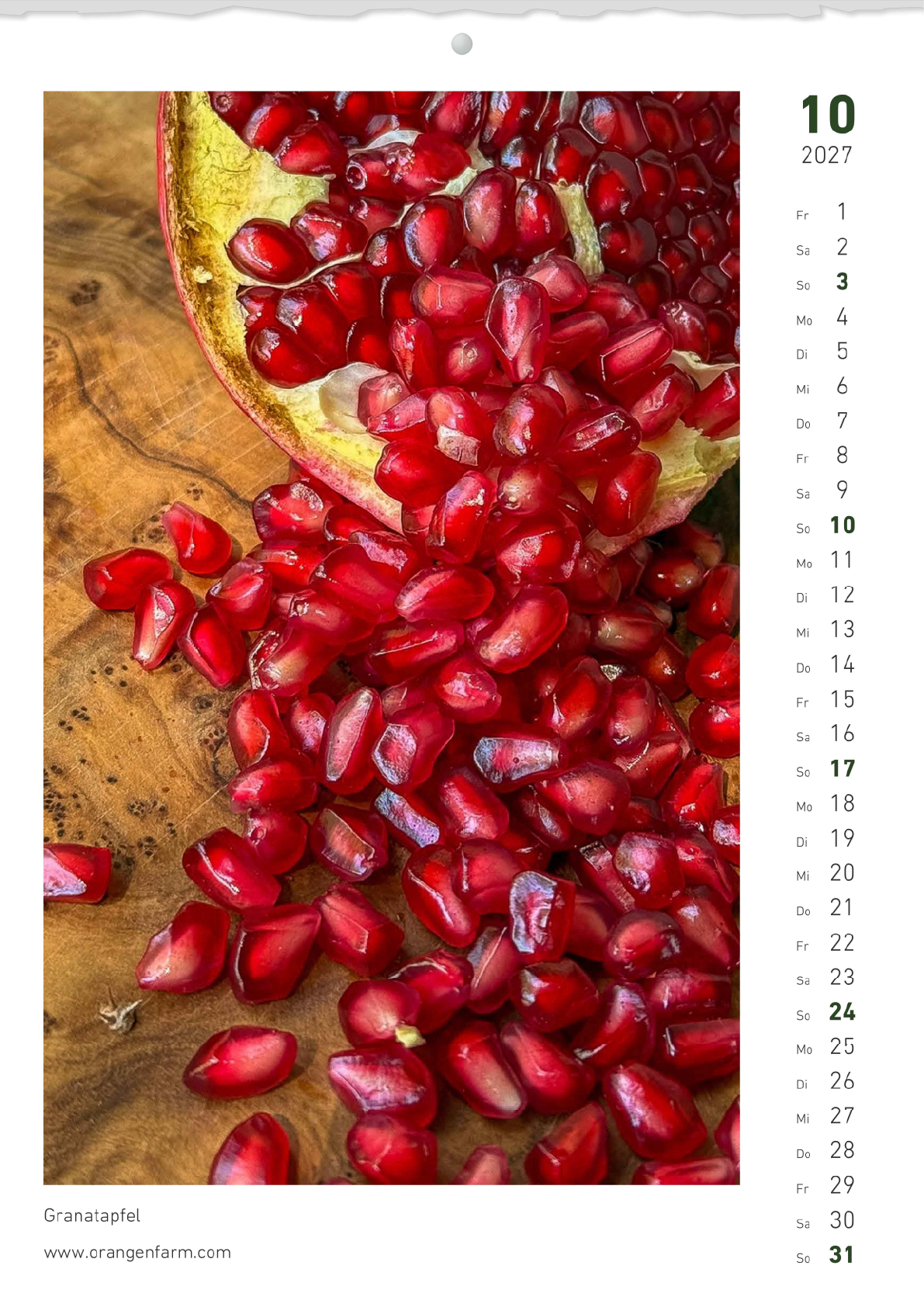 Monatskalender 2027 Oktober