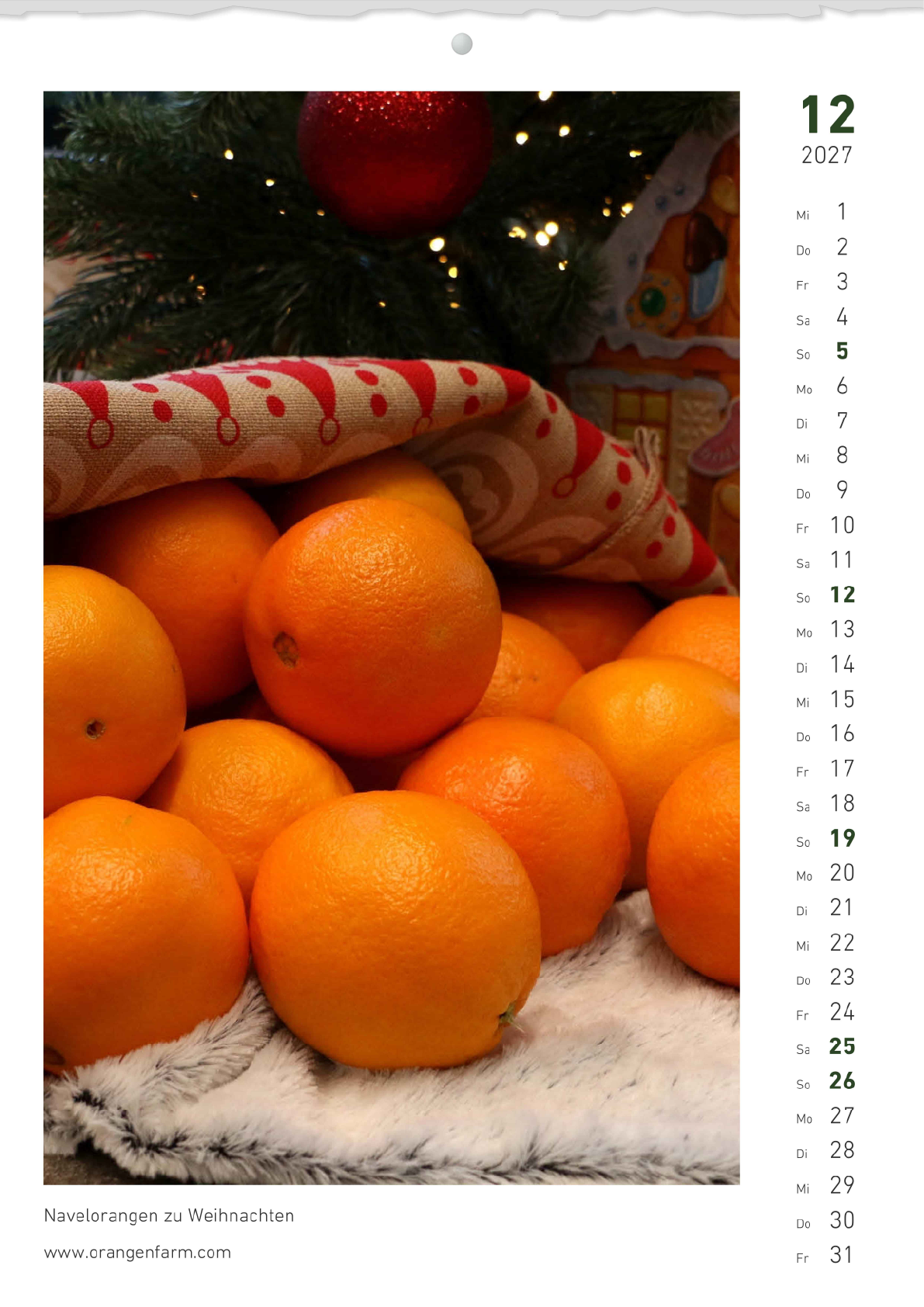 Monatskalender 2027 Dezember