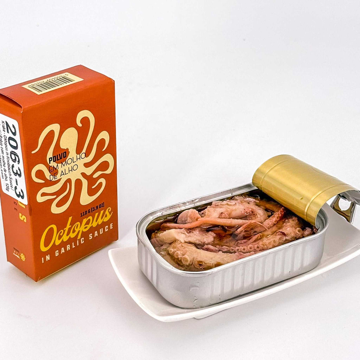 Oktopus in Knoblauch-Sauce Dose offen