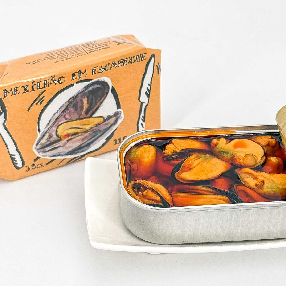 Miesmuscheln in Escabeche Dose offen