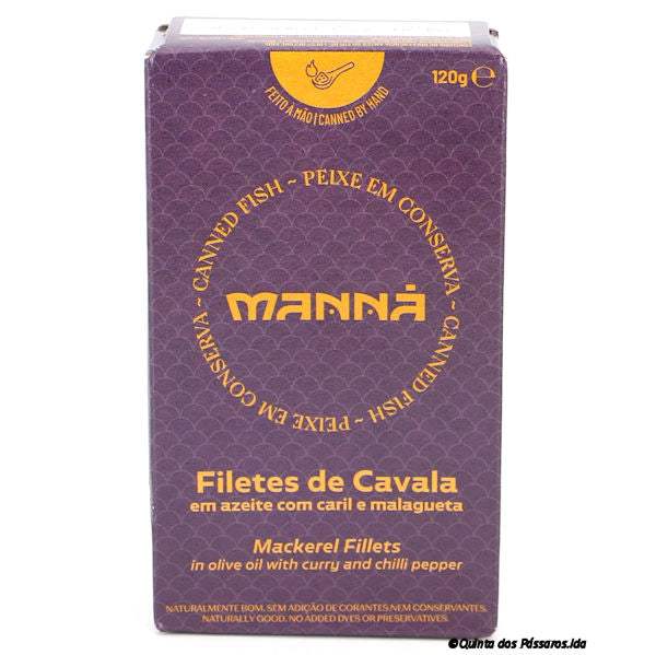 Filets de maquereau à l'huile d'olive au curry et piment / Manná / Filetes de cavala em azeite com caril e piri-piri, 120g
