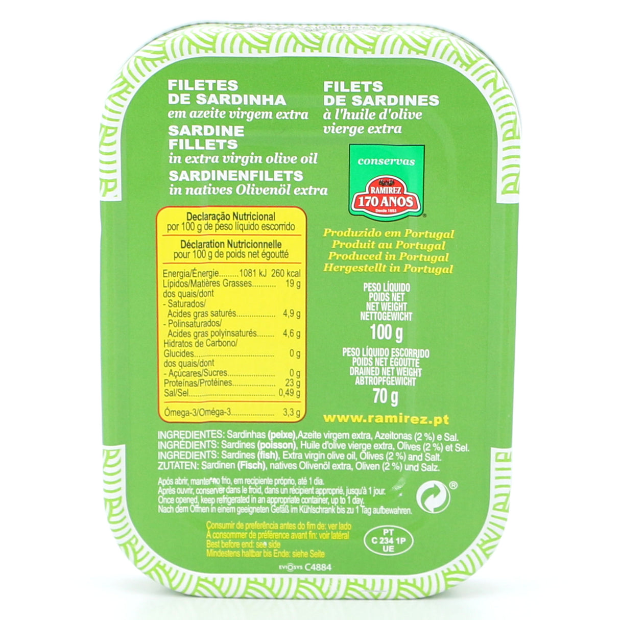 Sardinenfilets ohne Gräten in Olivenöl Ramirez Rückseite