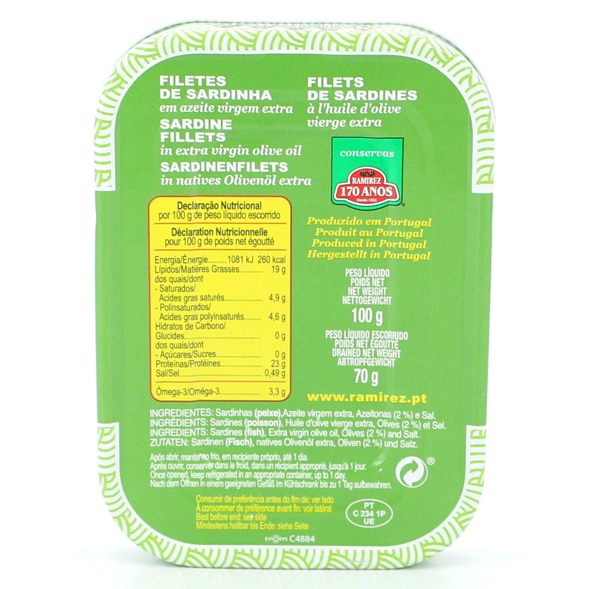 Sardinenfilets ohne Gräten in Olivenöl Ramirez Rückseite