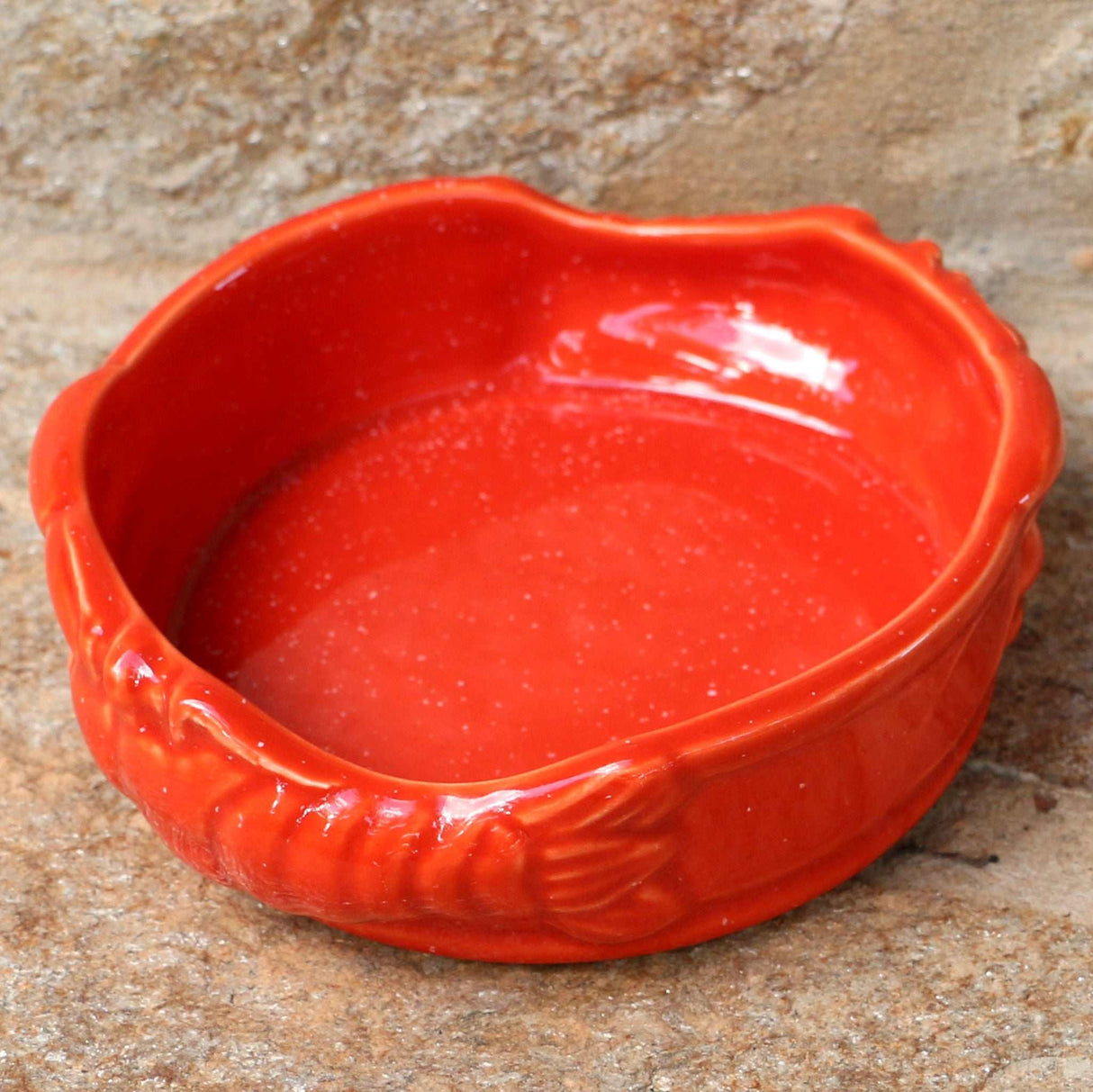 Keramikschale für Fischdosen, rot-orange Hummer rund