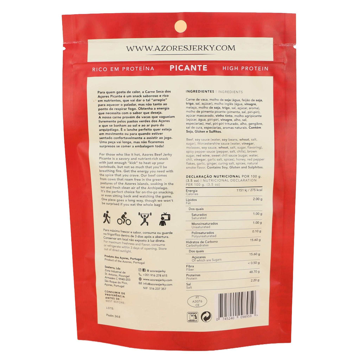 Trockenfleisch Pikant der Azoren / Azores Beef Jerky Packung hinten