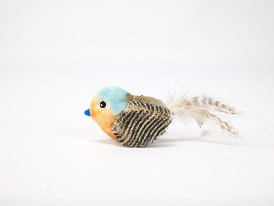 Katzenspielzeug blauer Vogel mit Katzenminze Seite