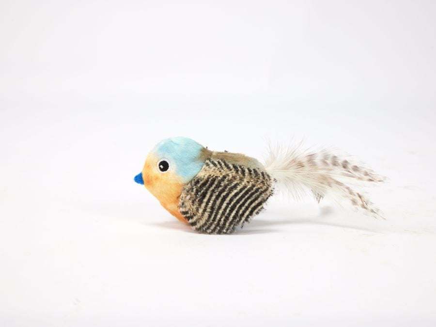 Katzenspielzeug blauer Vogel mit Katzenminze Seite