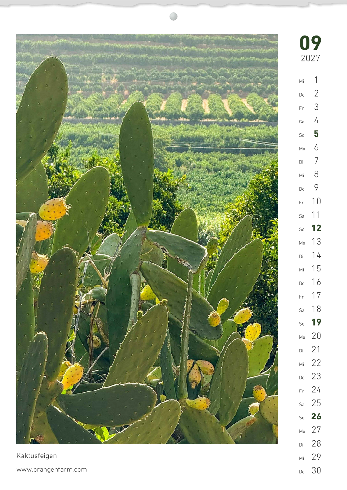Monatskalender 2027 September
