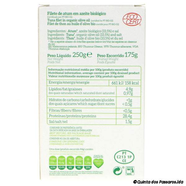 Filets de thon à l'huile d'olive biologique / Santa Catarina / Filet de atum em azeite biologique, 250g