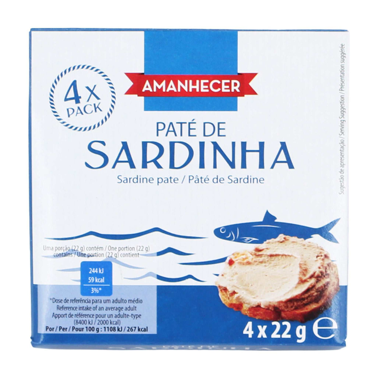 Sardinen Paté / Paté de sardinha amanhecer 4*22g Packung
