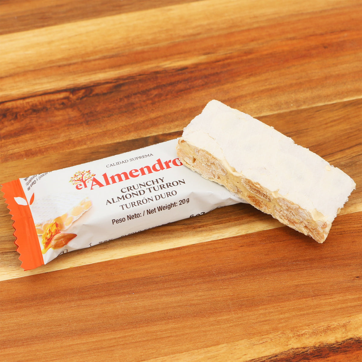 Turron crunchy hartes Mandelnougat / El Almendro Packung offen