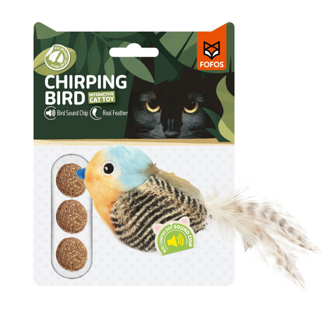 Katzenspielzeug blauer Vogel mit Katzenminze Packung