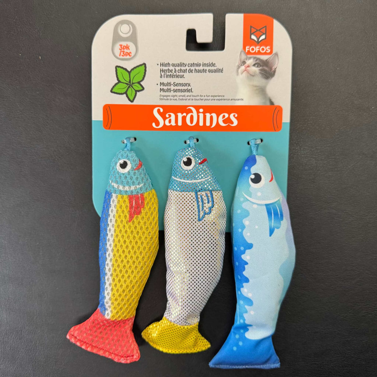 Katzenspielzeug Sardinen mit Katzenminze / Fofos Sardinhas com catnip, 3 Pack